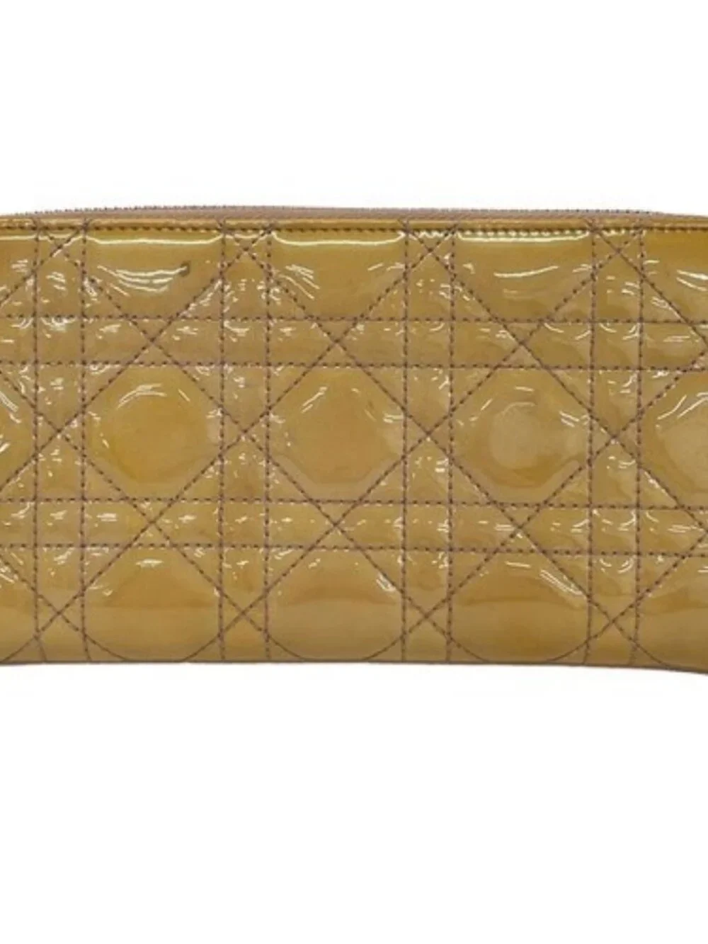 DIOR/ChristianDior Cannage Stitch Beige Patent Leather Long Wallet